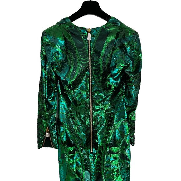 BALMAIN X Giambattista Conscious Exclusive H&M GREEN SEQUINS MINI DRESS SIZE 8 - Picture 3 of 4